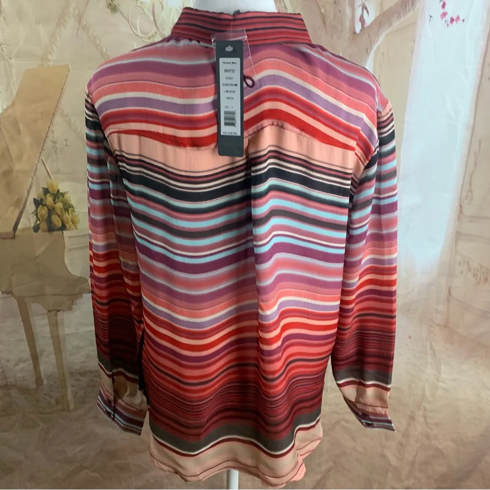 NEW Michael Star Multi Colored Collared Silk Button Down